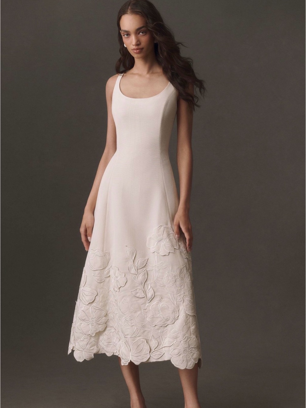 Mestiza New York Floral Appliqué Midi Dress - Cream